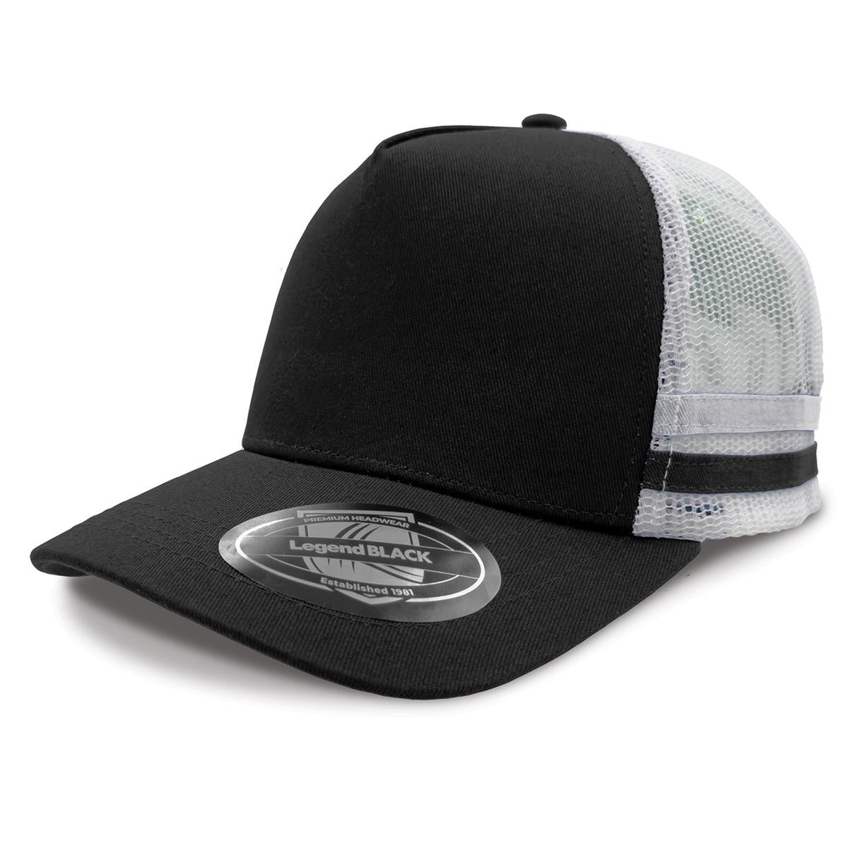 A-Frame Striped Trucker Cap - 5 Caps + FREE LOGO Included
