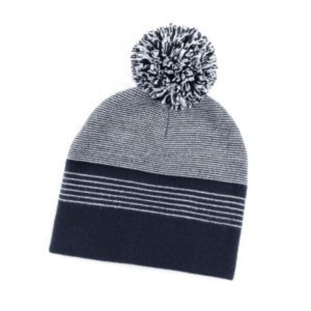 Beanie Guys Contrast Knit Pom Pom Beanie - Black/White or Navy/White