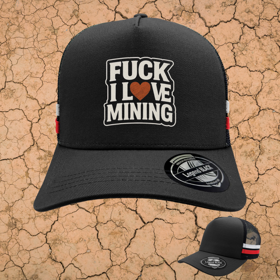PILBARA DIRT BOSS - MINING STRIPED TRUCKER CAP - BLACK/WHT/RED