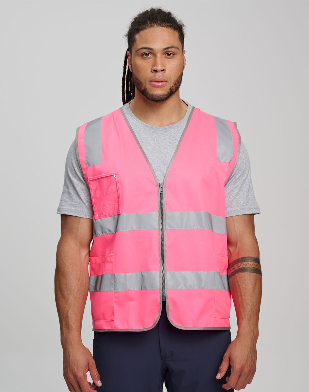 SW04 Unisex Hi-Vis Safety Vest with ID & Utility Pockets - PINK