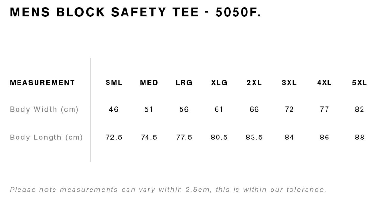 AS COLOUR Block Safety Tee 5050F - 5 FOR $150 +GST + FREE PRINTING