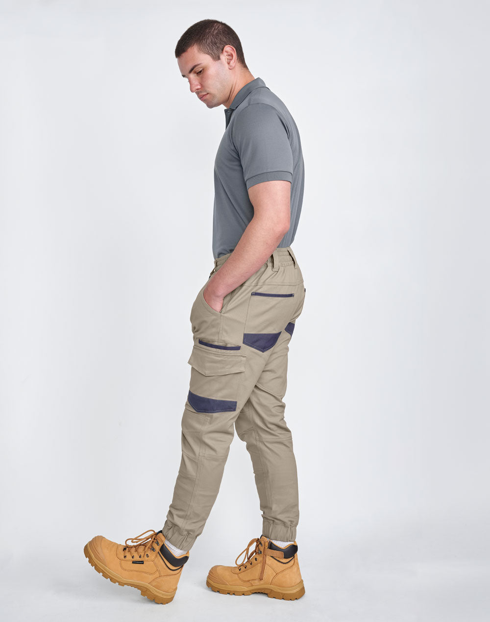 SWP28 UNISEX COTTON STRETCH DRILL CUFFED WORK PANTS -SAND