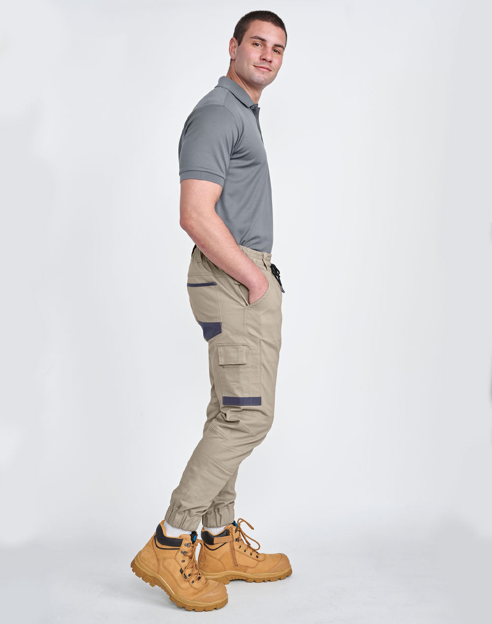 SWP28 UNISEX COTTON STRETCH DRILL CUFFED WORK PANTS -SAND