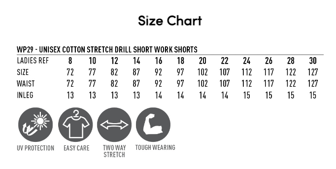 WP29 UNISEX COTTON STRETCH DRILL CUFFED WORK SHORTS - SAND
