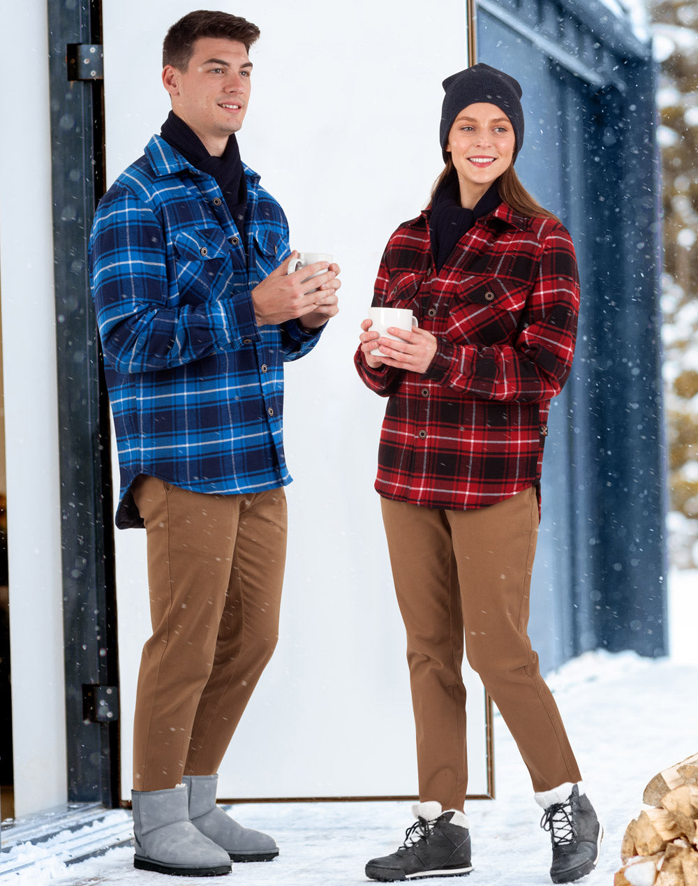 UNISEX QUILTED FLANNEL SHIRT-STYLE JACKET - RED WINE/BLACK