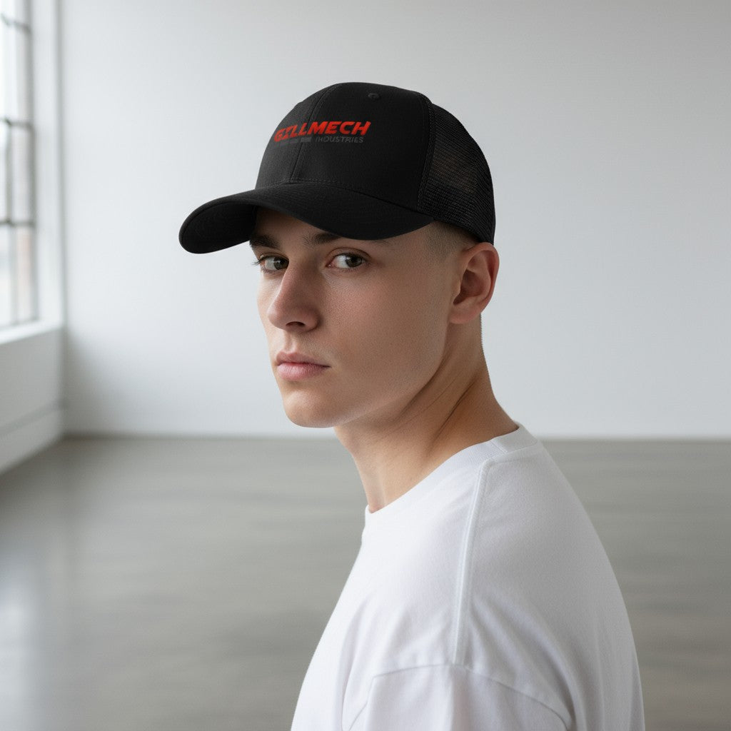 GILLMECH INDUSTRIES - BLACK Trucker Cap +DST FILE - EMBROIDERED LOGO x5