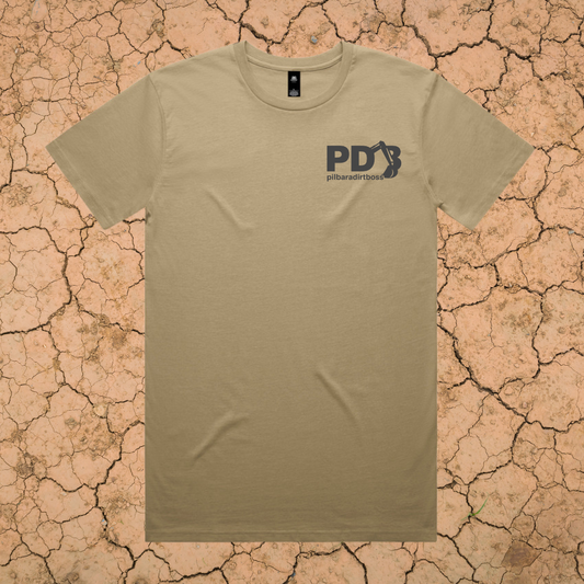 PILBARA DIRT BOSS - PREMIUM COTTON TEE - POCKET LOGO - SAND