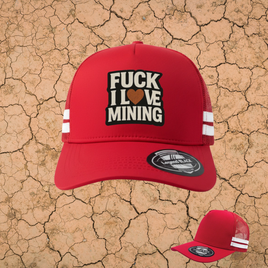 PILBARA DIRT BOSS - MINING STRIPED TRUCKER CAP - BLACK/WHT/RED