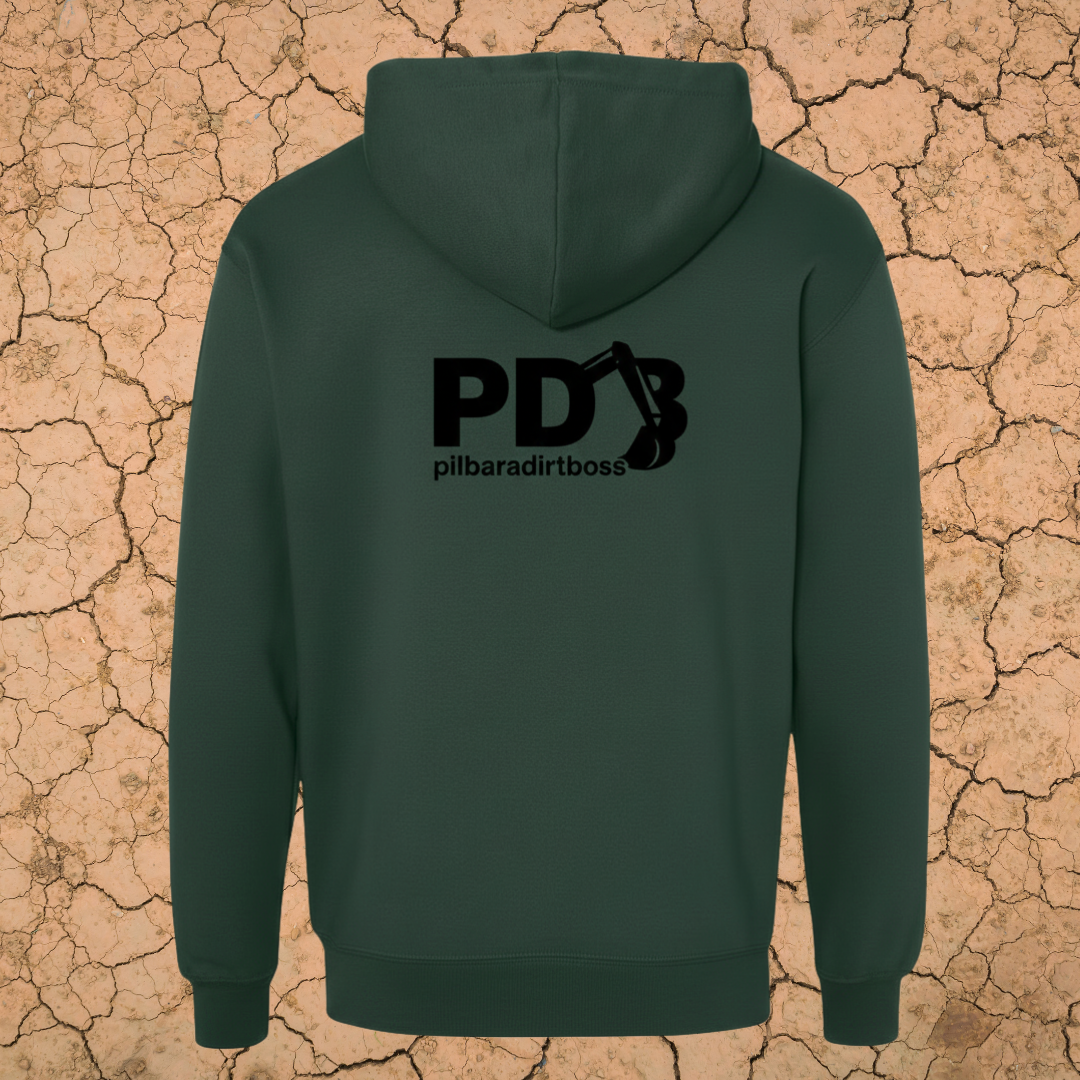PILBARA DIRT BOSS UNISEX HOODIE - BOTTLE/BLACK