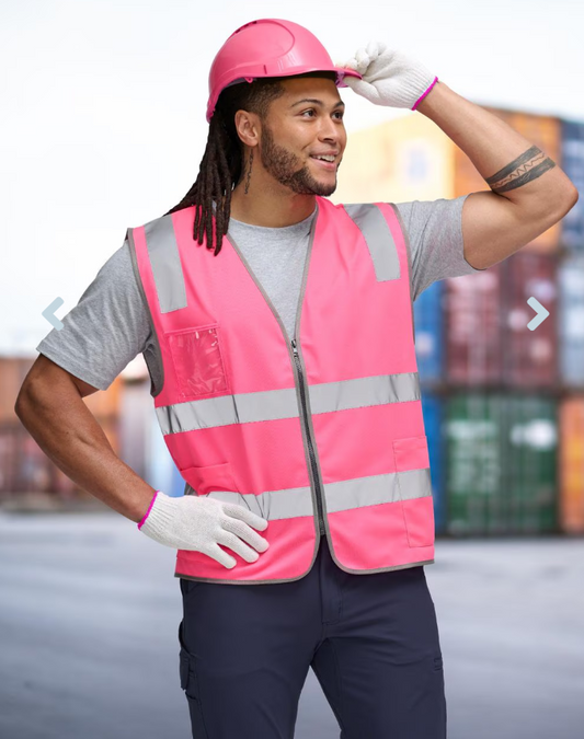 SW04 Unisex Hi-Vis Safety Vest with ID & Utility Pockets - PINK