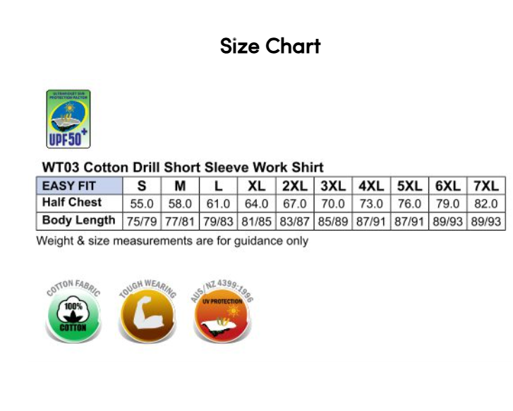 WT03 Cotton Drill Short Sleeve Work Shirt
