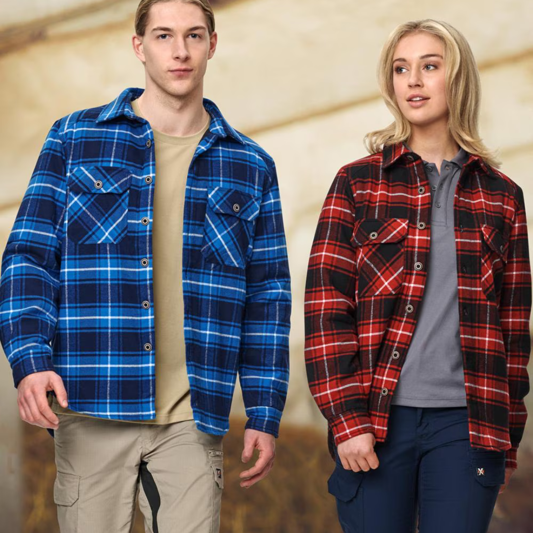 UNISEX QUILTED FLANNEL SHIRT-STYLE JACKET - RED WINE/BLACK